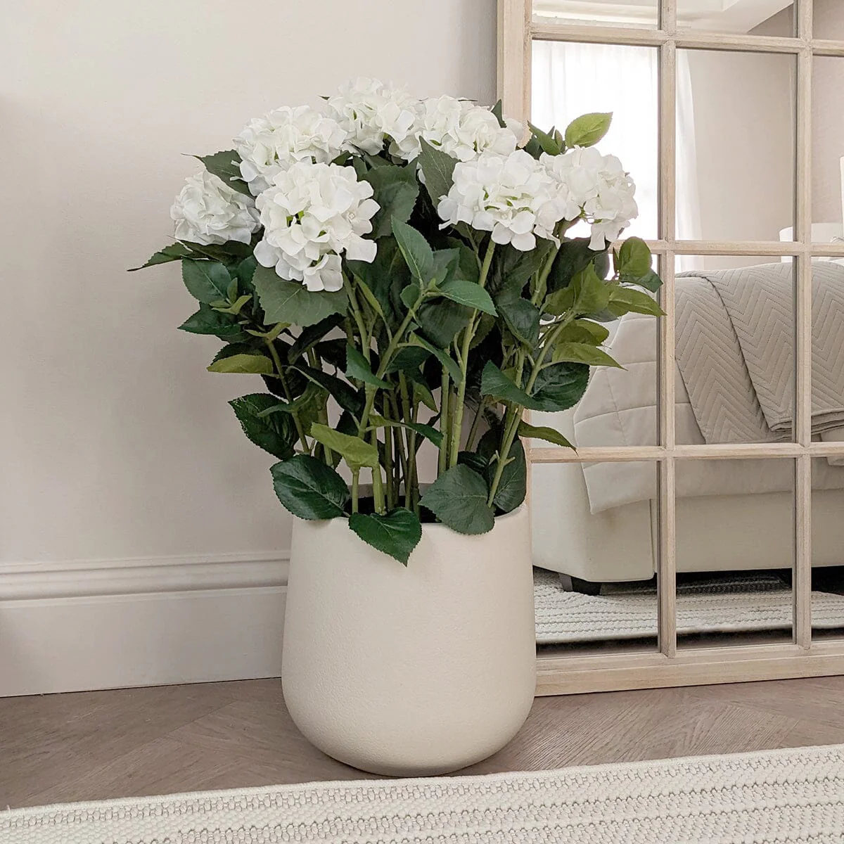 Large White Faux Hydrangea Potted Plant