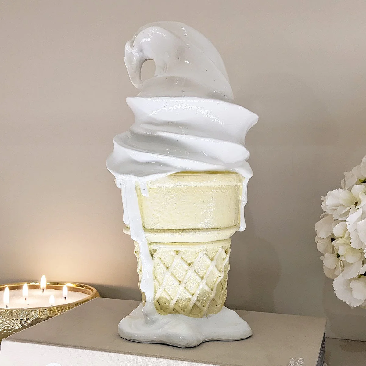 Large White Ice Cream Cone Decorative Sculpture - Image 2