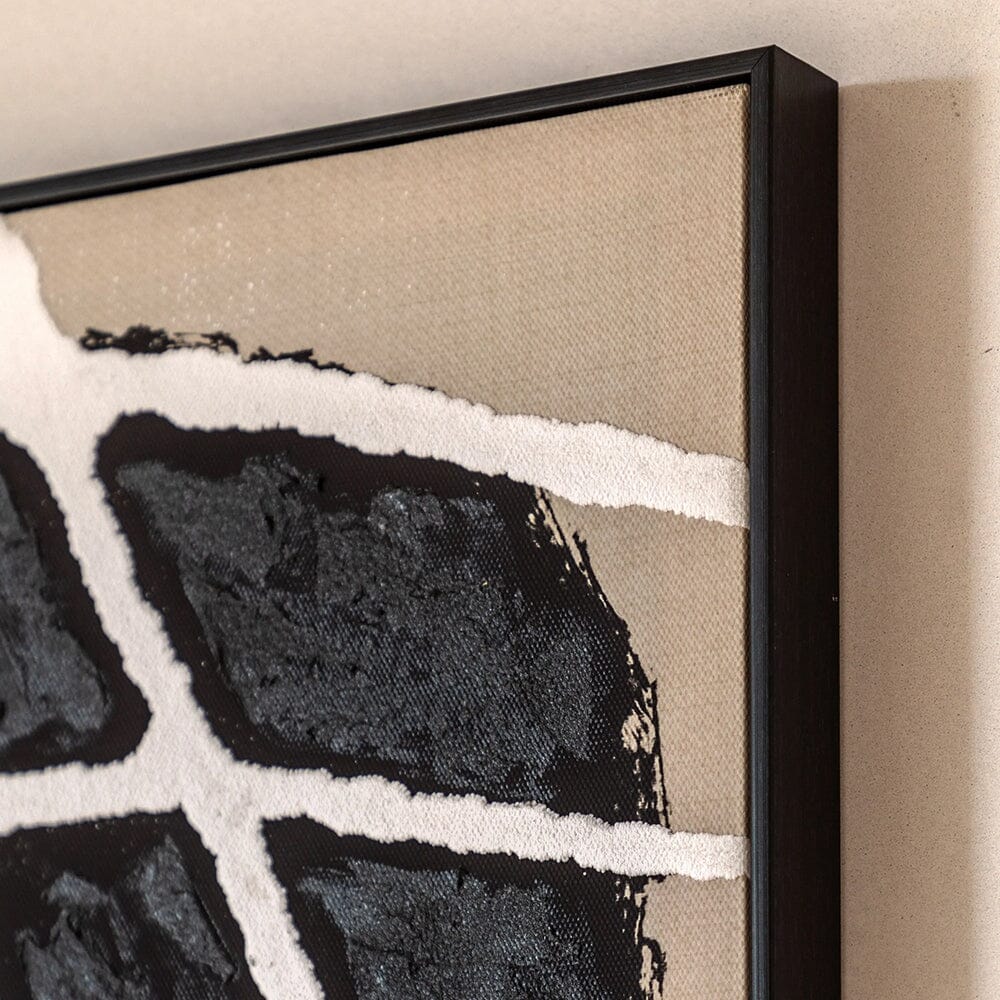 Layla Abstract Monochrome Beige & Black Square Framed Canvas Wall Art - Set of 2 - Image 3