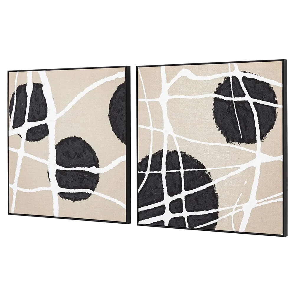 Layla Abstract Monochrome Beige & Black Square Framed Canvas Wall Art - Set of 2 - Image 4