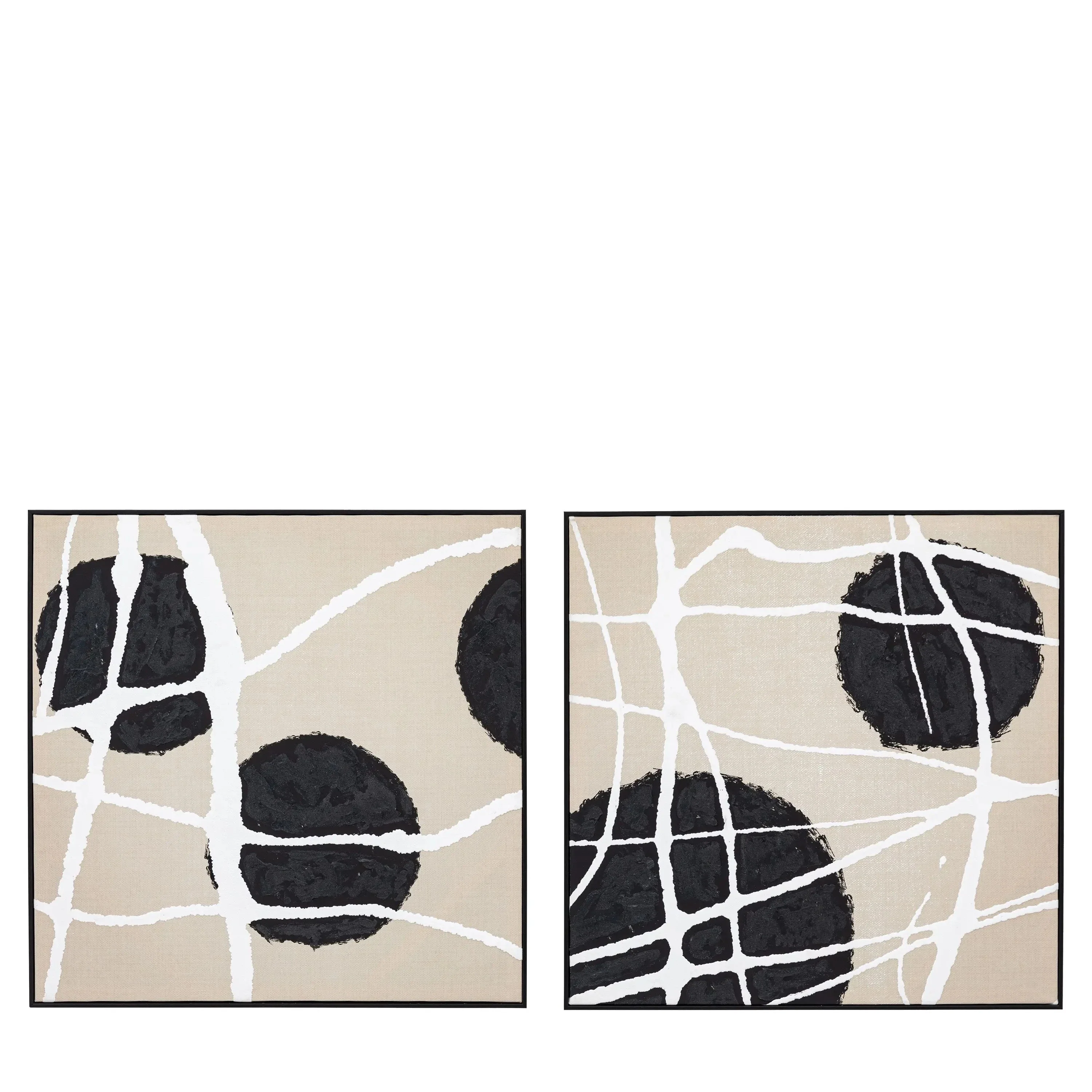 Layla Abstract Monochrome Beige & Black Square Framed Canvas Wall Art - Set of 2 - Image 5