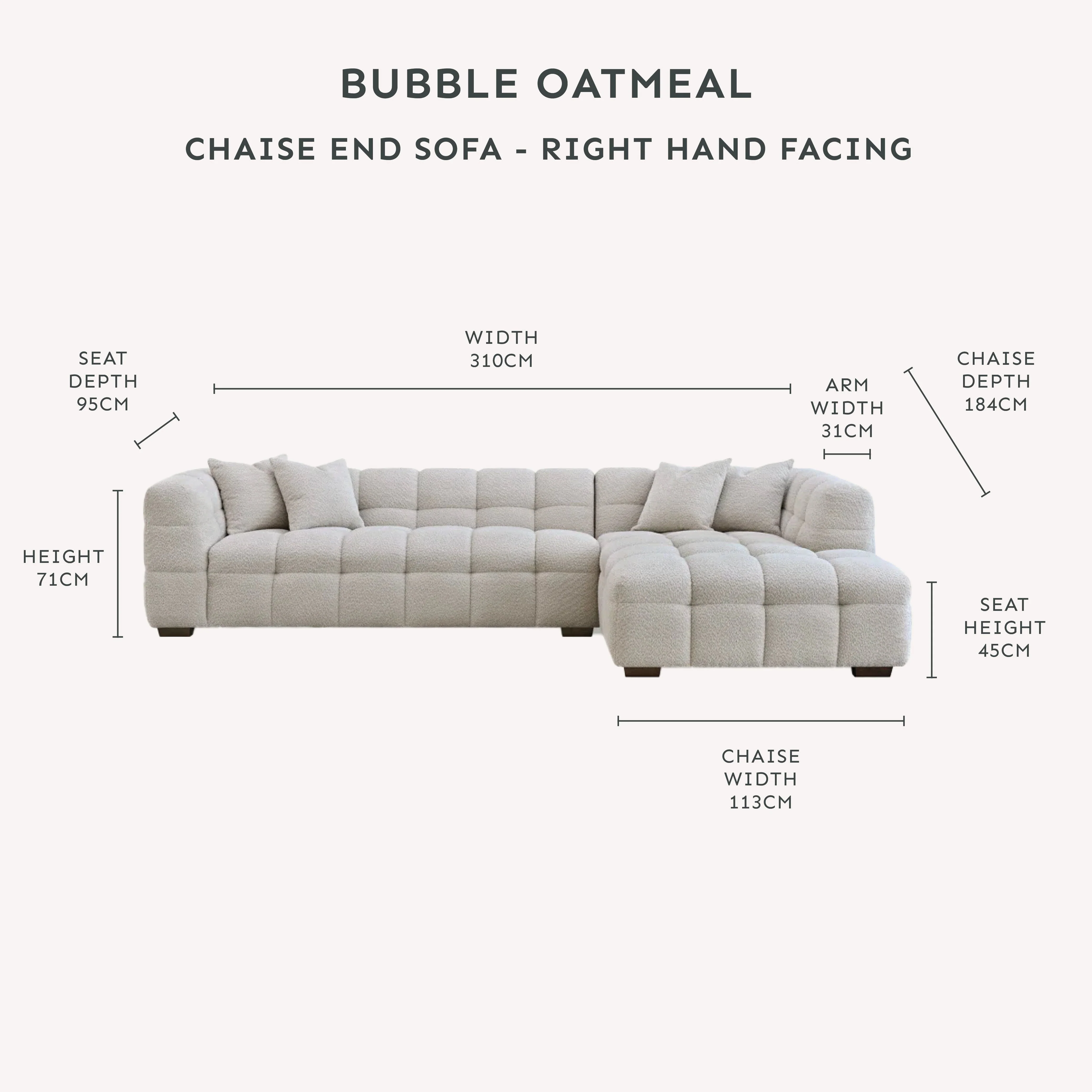 Bubble Tufted Oatmeal Boucle Corner Sofa - Right Hand Facing - Image 9