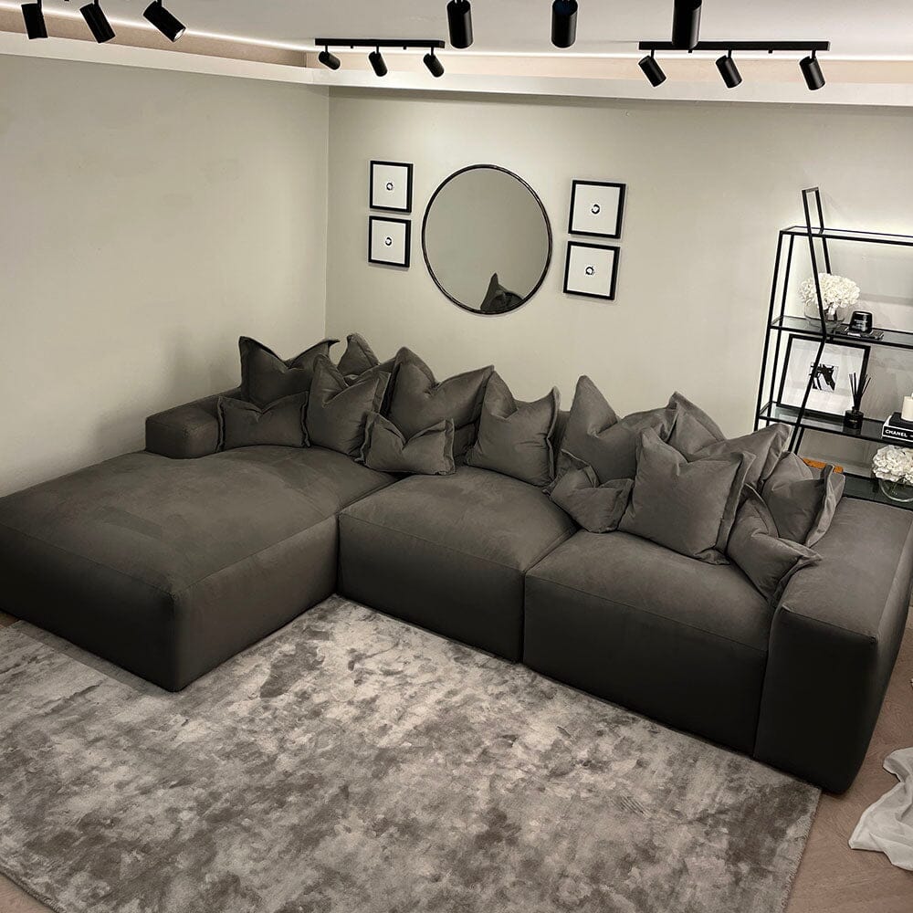 Lenox Shadow Grey Velvet Pillow Back Modular Sofa Range - Image 4