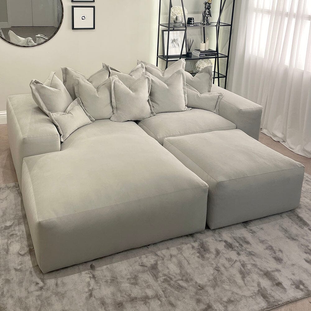 Lenox Silver Velvet Pillow Back Modular Sofa Range - Image 11