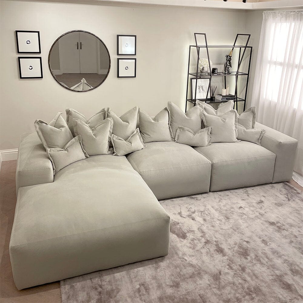 Lenox Silver Velvet Pillow Back Modular Sofa Range - Image 14