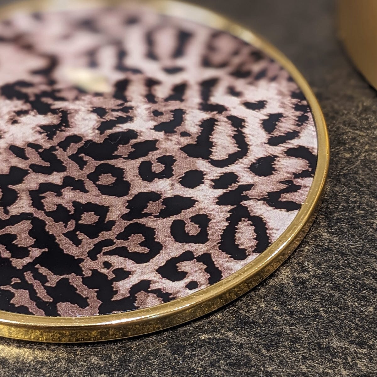 Leopard Print Coasters with Gold Holder - Set of 4 - Image 3