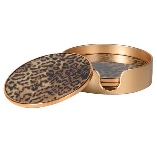 Leopard Print Coasters with Gold Holder - Set of 4 - Image 4