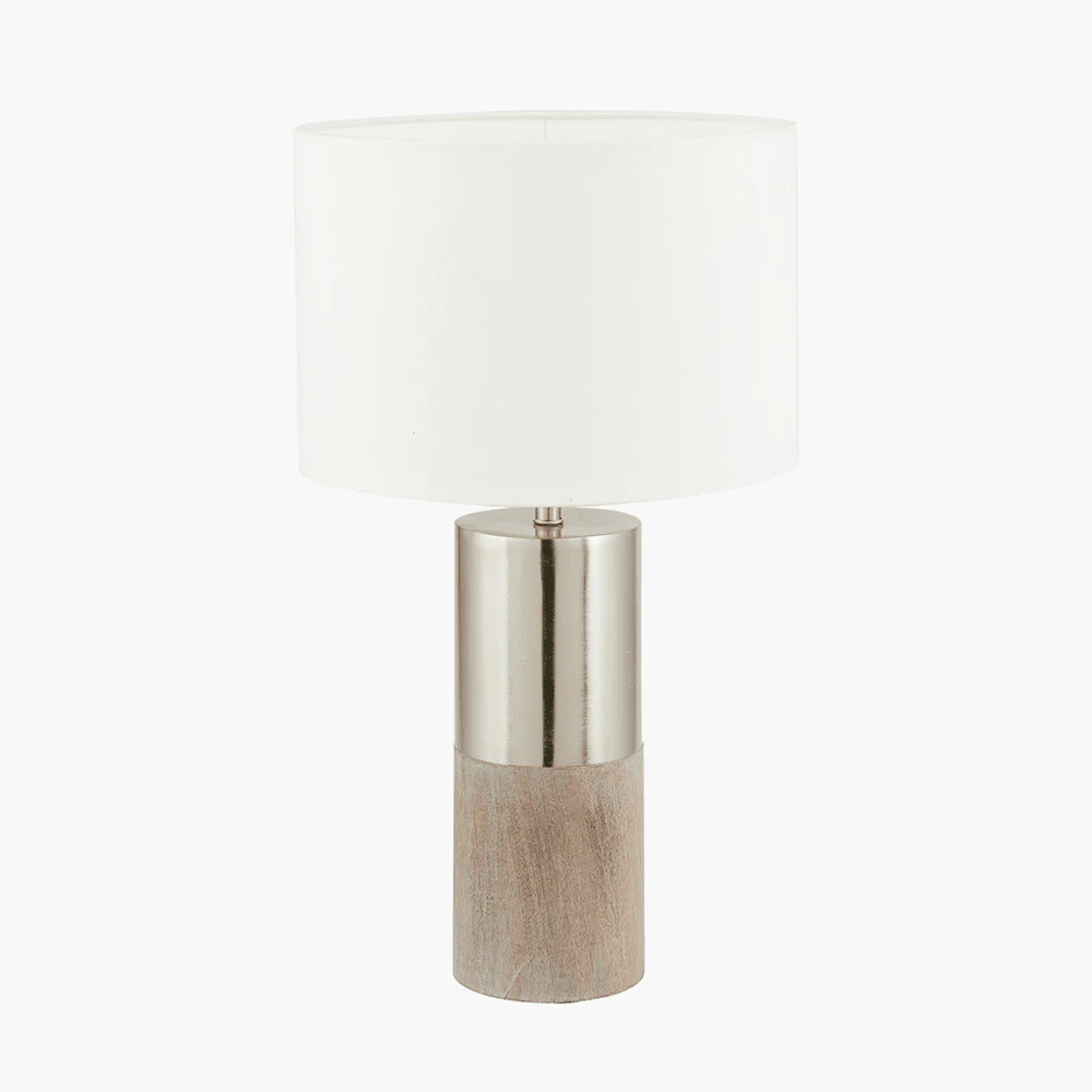 Liberty Grey Wood & Silver Table Lamp with White Shade - Image 2