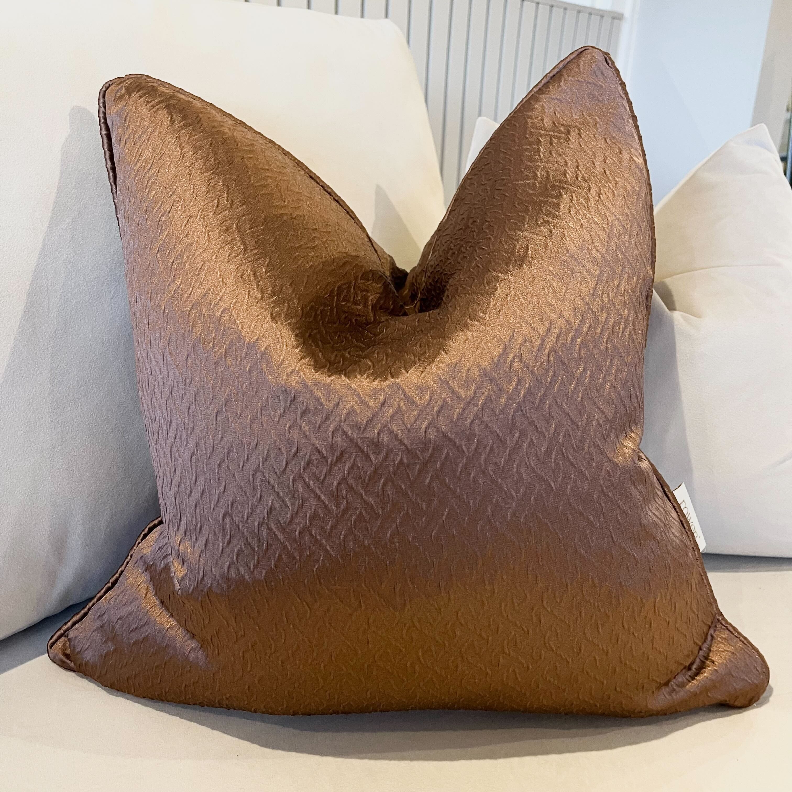Liberty Mocha Textured Cushion with Satin Pipe- 50x50cm