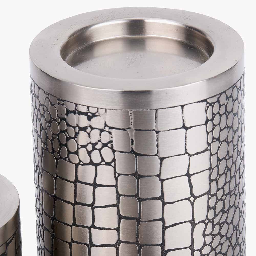 Lillebonne Silver Croc Print Pillar Candle Holders- Set of 3 - Image 3