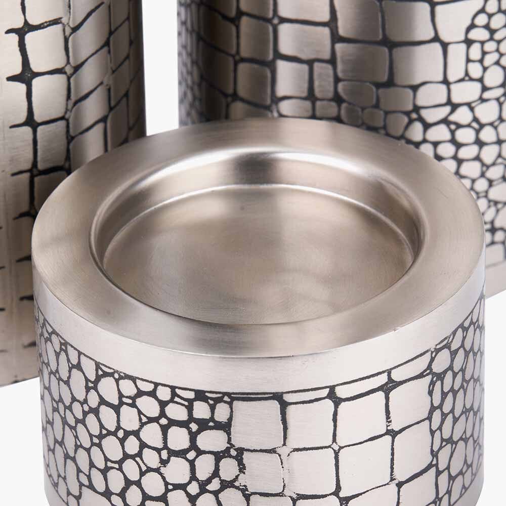 Lillebonne Silver Croc Print Pillar Candle Holders- Set of 3 - Image 4
