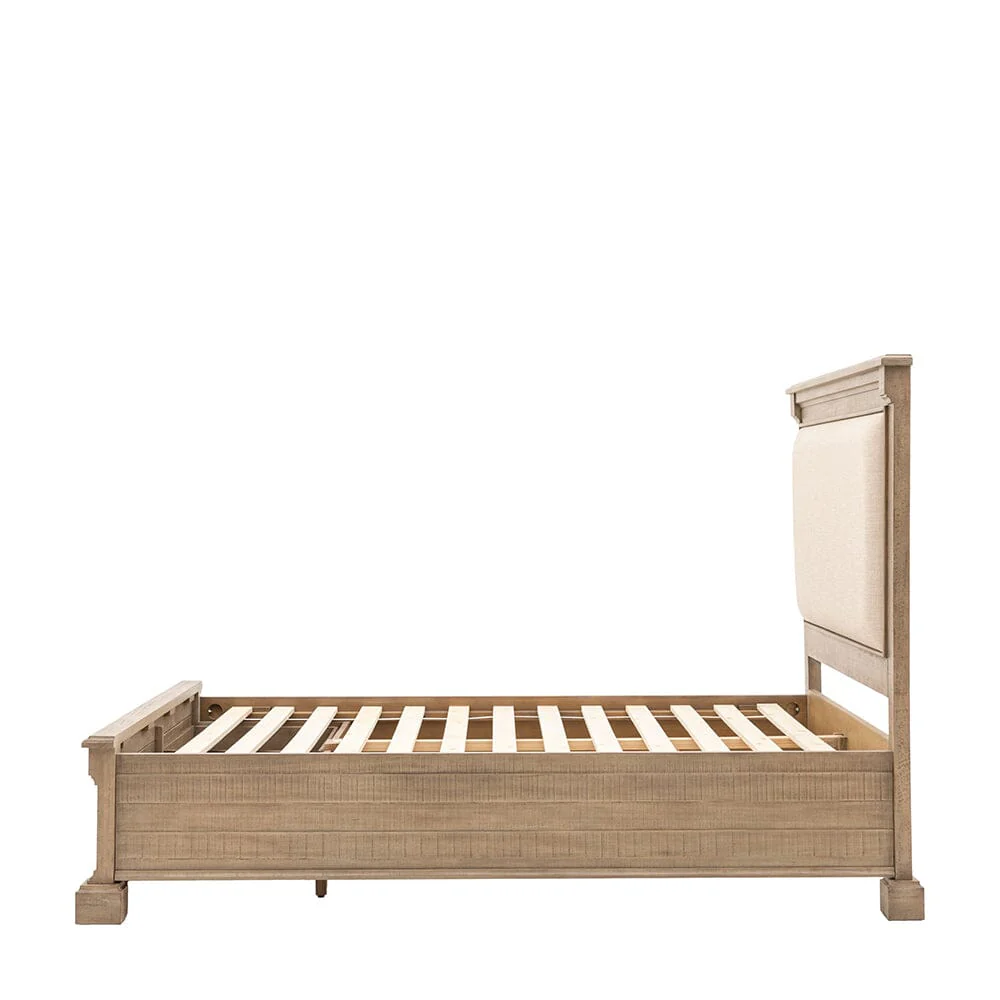 Lilliana Luxury Cream Linen & Wood Bed with Drawer Storage - Image 2