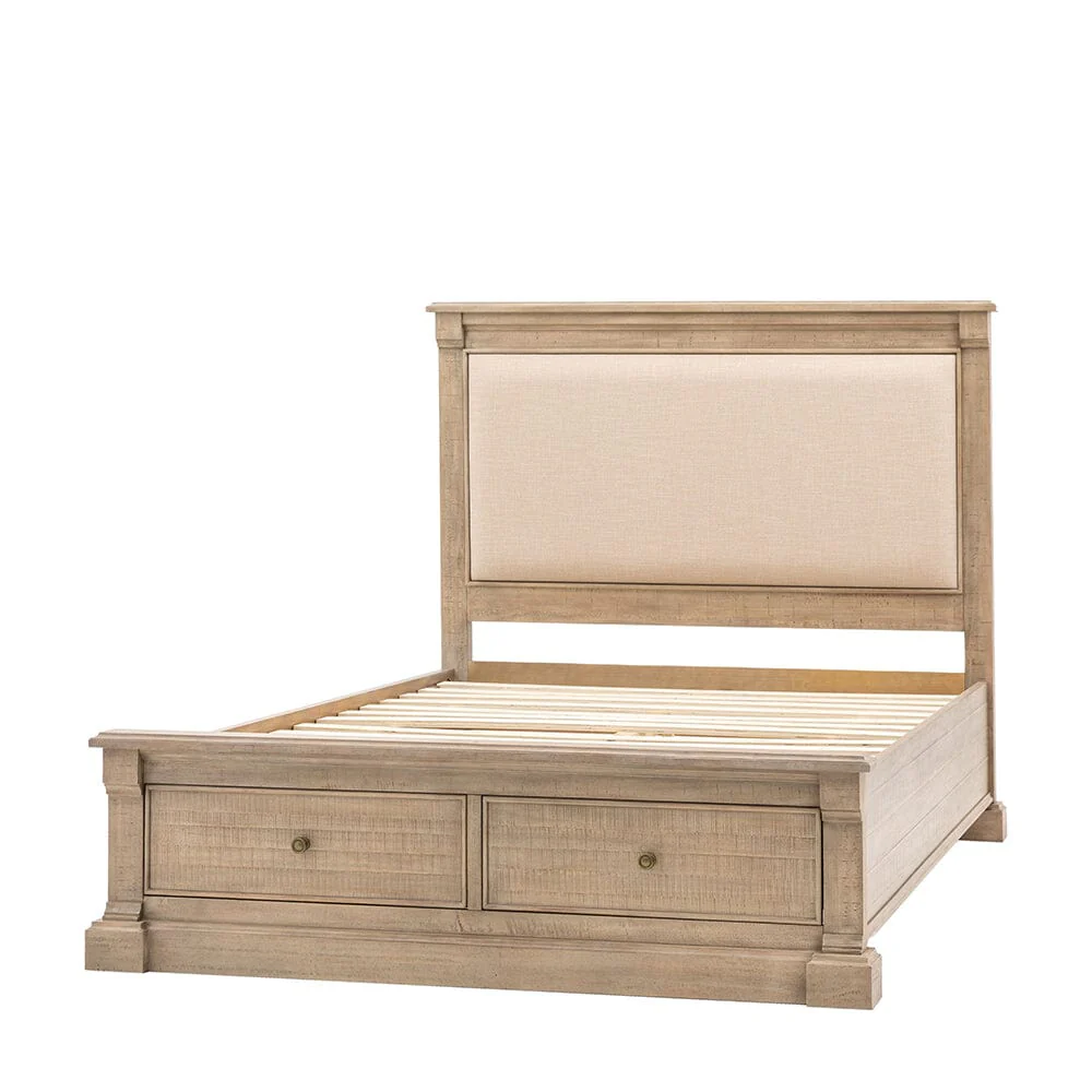 Lilliana Luxury Cream Linen & Wood Bed with Drawer Storage - Image 3