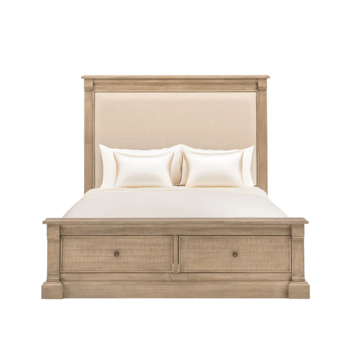 Lilliana Luxury Cream Linen & Wood Bed with Drawer Storage - Image 4