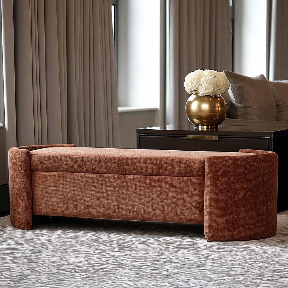 Liora Terracotta Chenille Upholstered Storage Bench