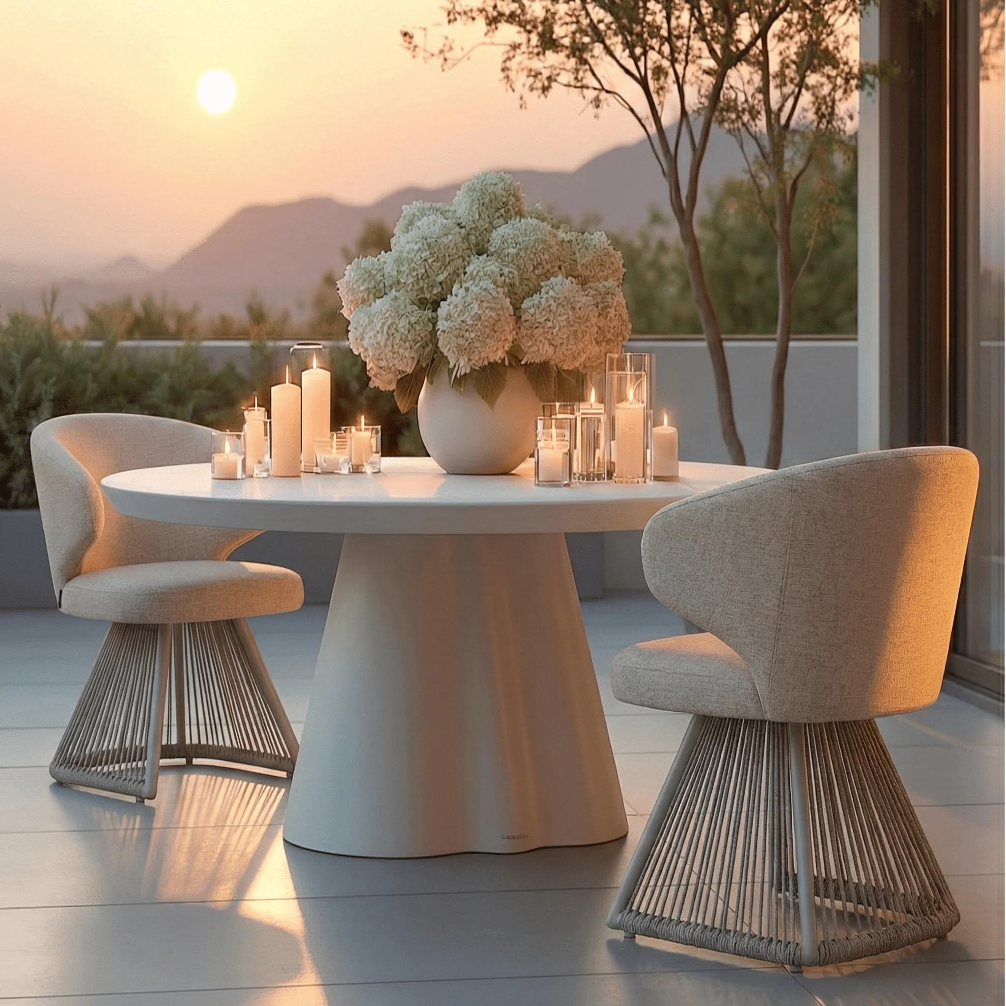Liu Cream Upholstered Outdoor Dining Chair with Rope Detail