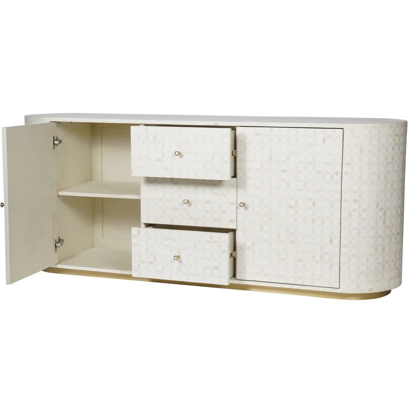 Livia Cream & Gold Patterned Bone Sideboard - Image 4