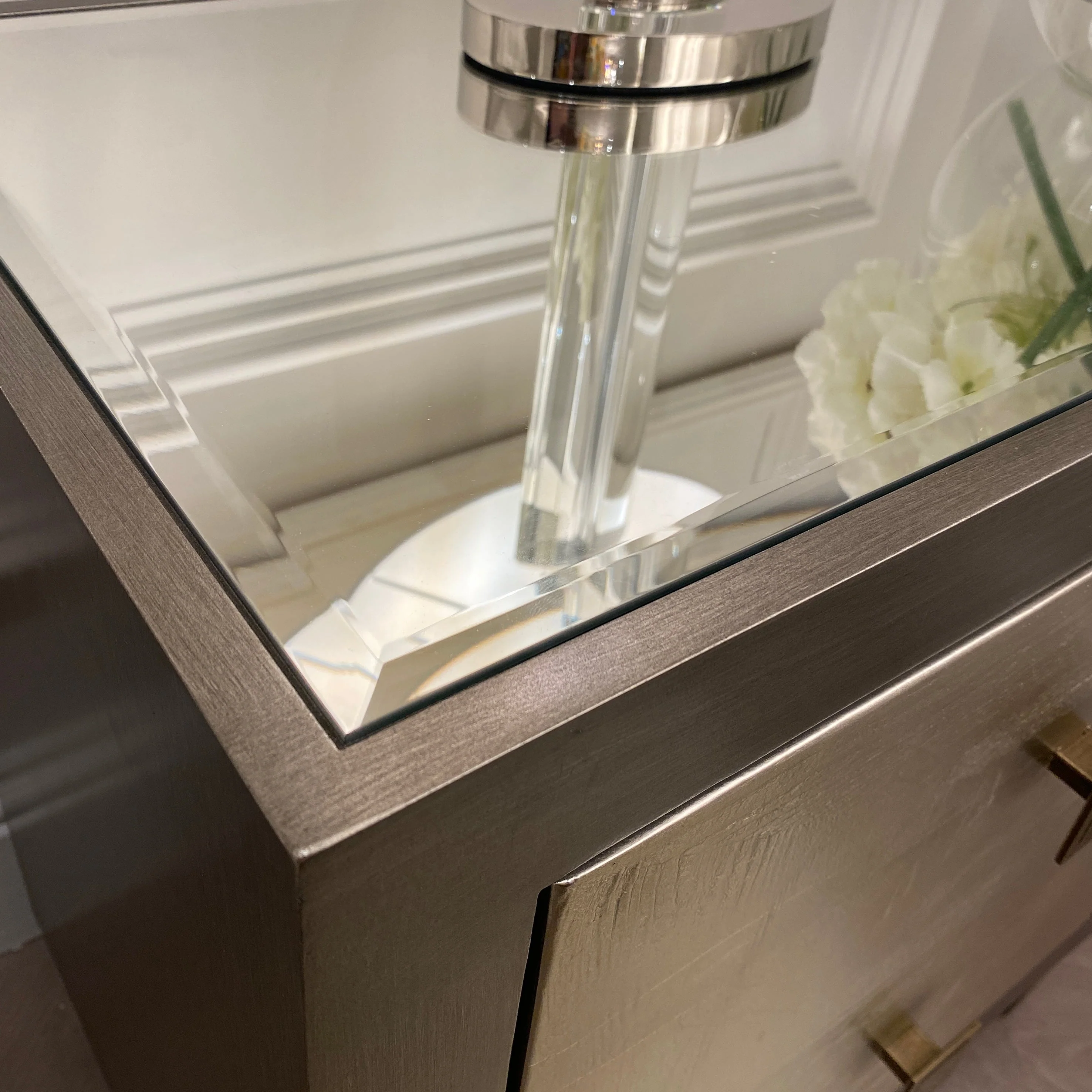 Lockett Luxury Silver & Bronze Bedside Table - Image 3