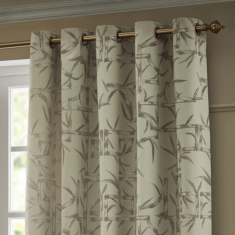 Lola Champagne Jacquard Bamboo Print Eyelet Curtain Pair - Image 2