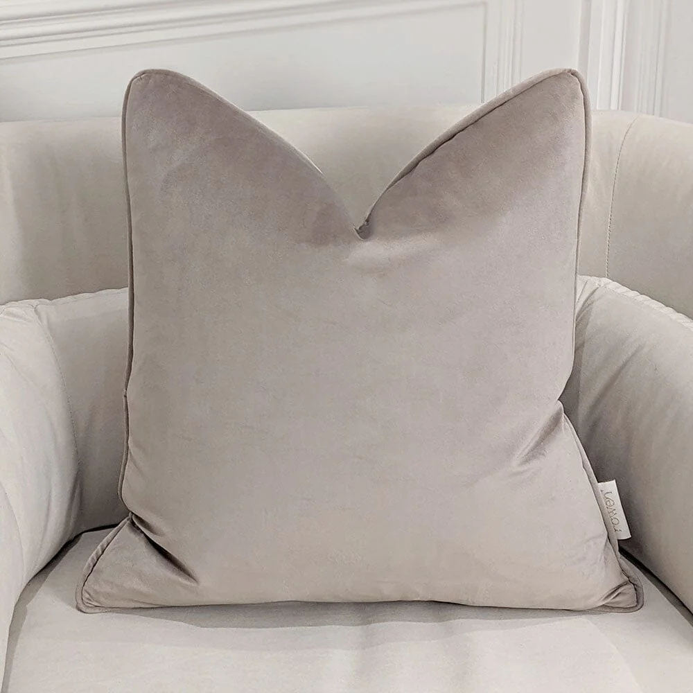 London Warm Grey Velvet Piped Cushion - 46x46cm
