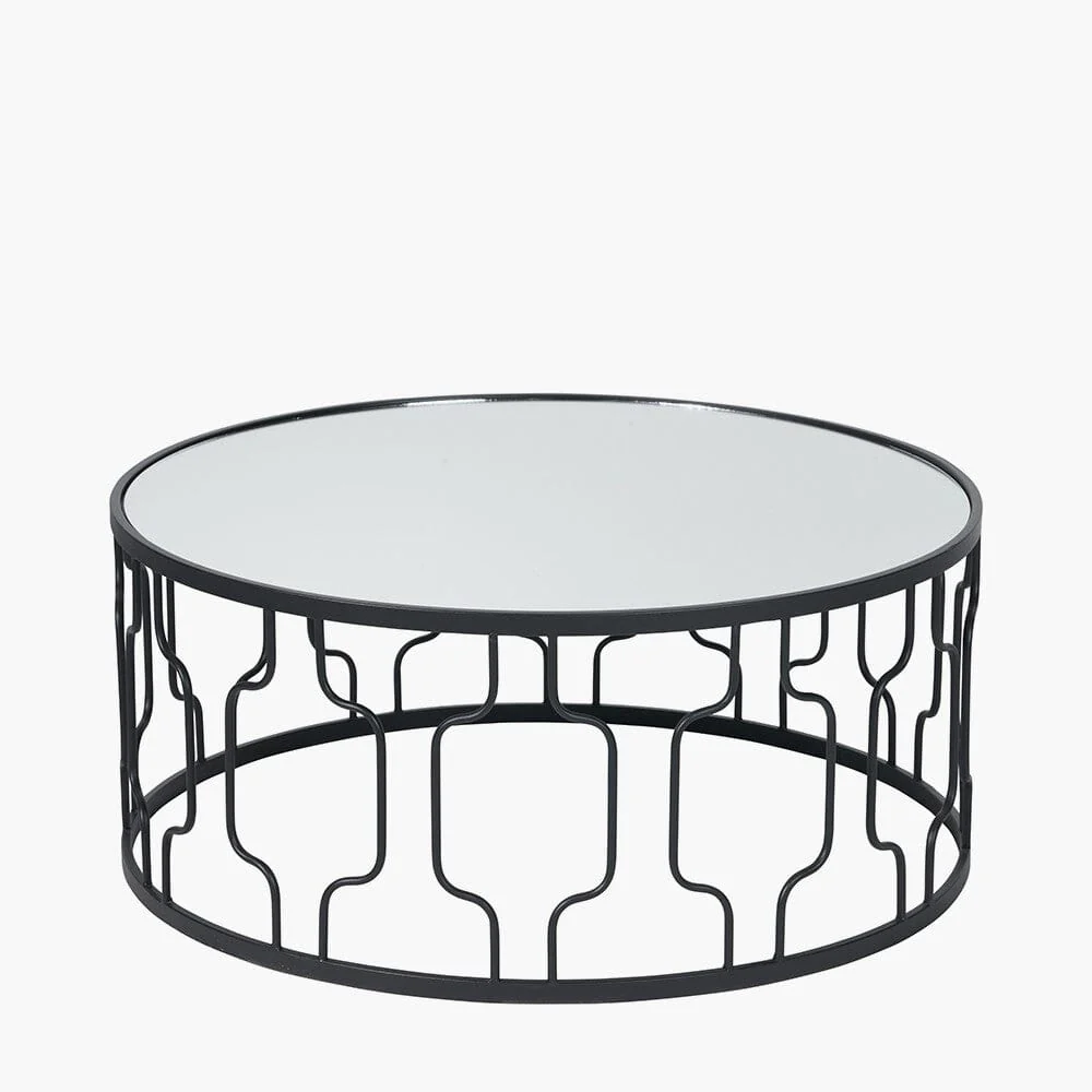 Lorenza Black Metal Coffee Table with Mirrored Top - Image 2