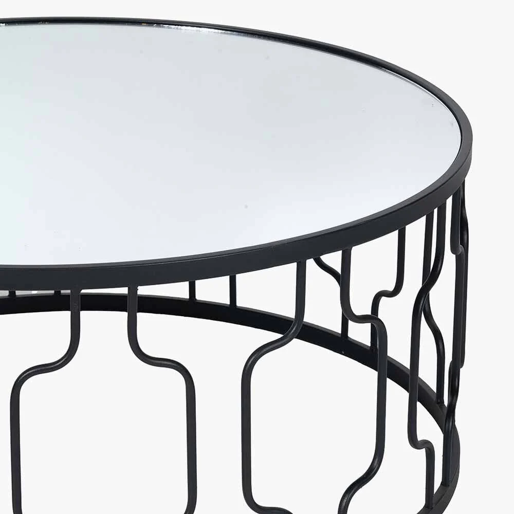 Lorenza Black Metal Coffee Table with Mirrored Top - Image 3