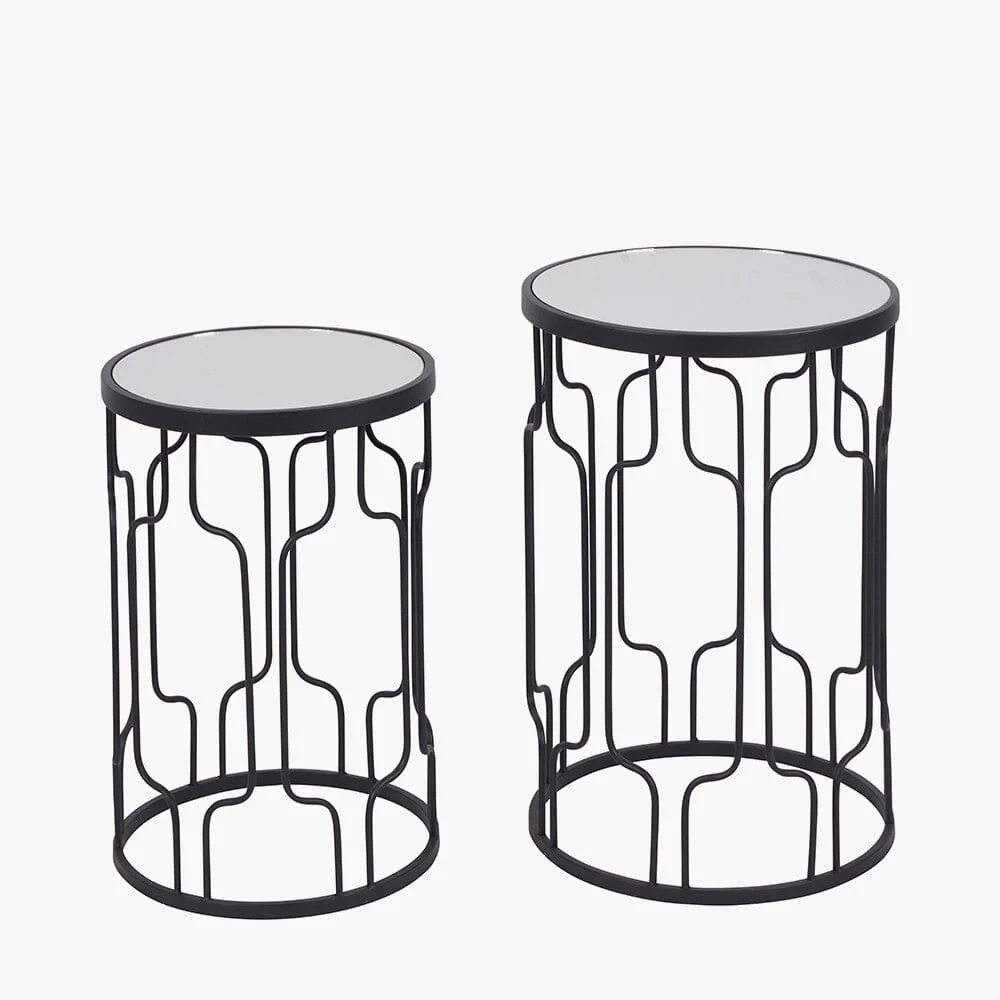 Lorenza Black Metal Side Table with Mirrored Top - Set of 2 - Image 2