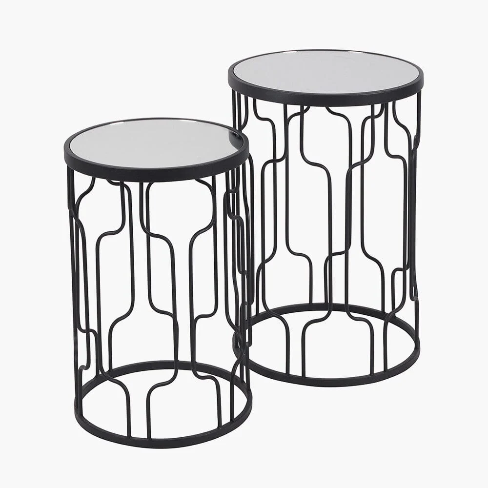 Lorenza Black Metal Side Table with Mirrored Top - Set of 2 - Image 3