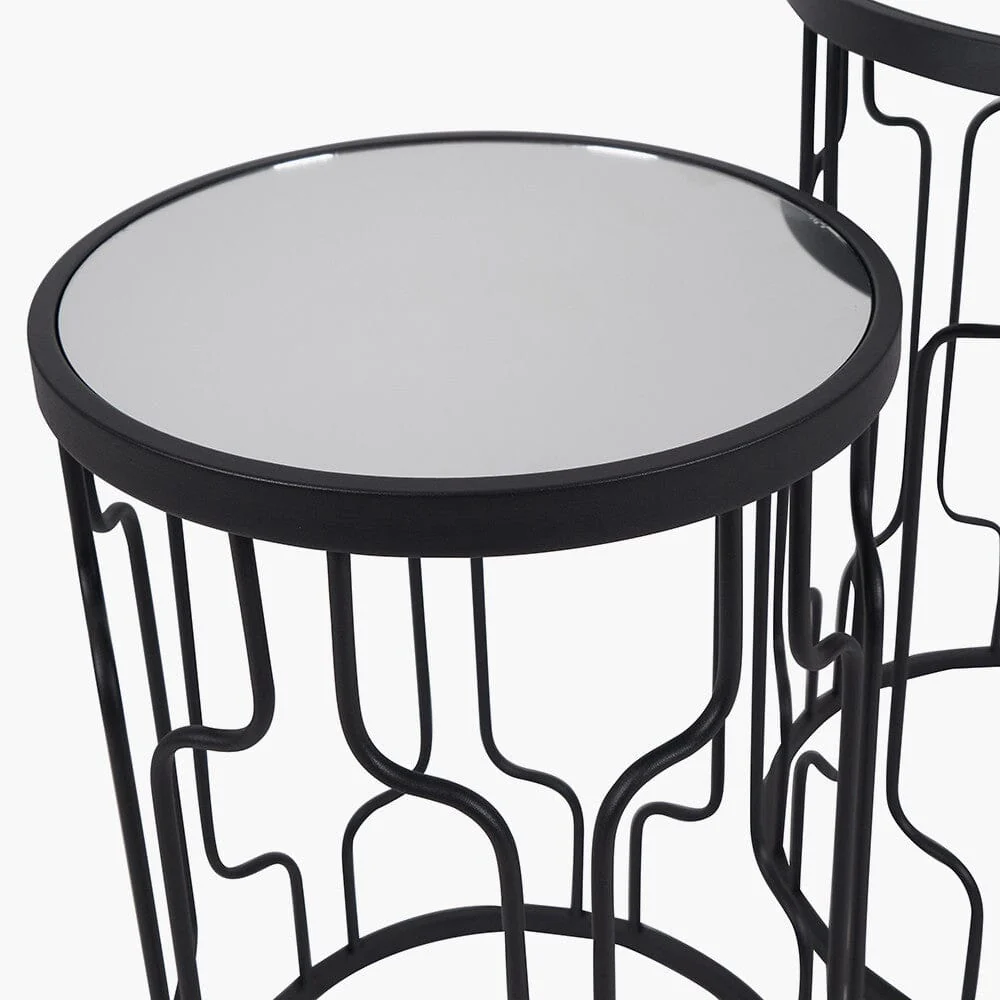 Lorenza Black Metal Side Table with Mirrored Top - Set of 2 - Image 4