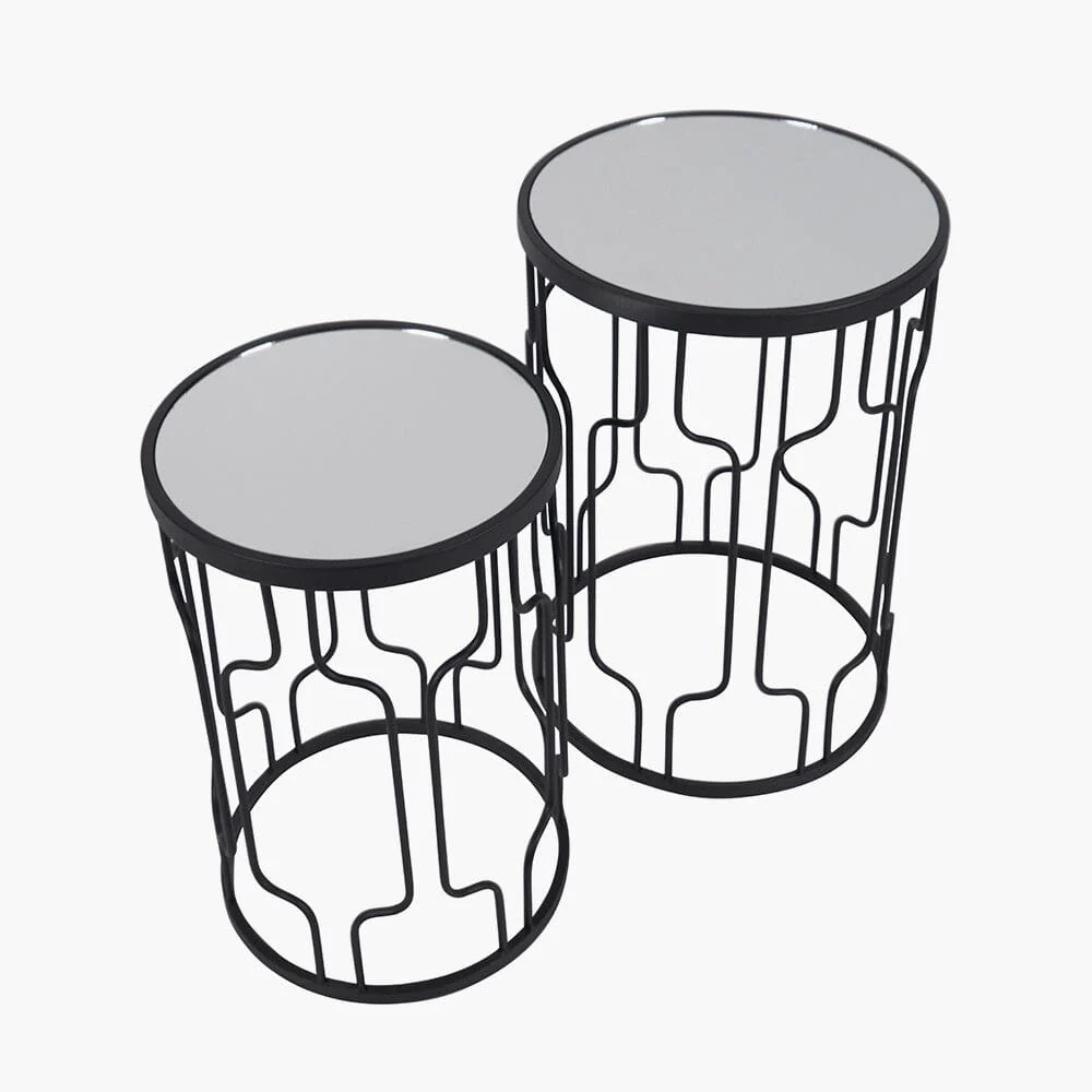 Lorenza Black Metal Side Table with Mirrored Top - Set of 2 - Image 5