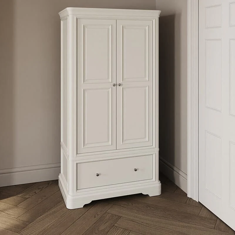 Louvre White Wooden 2 Door 1 Drawer Wardrobe - Image 2