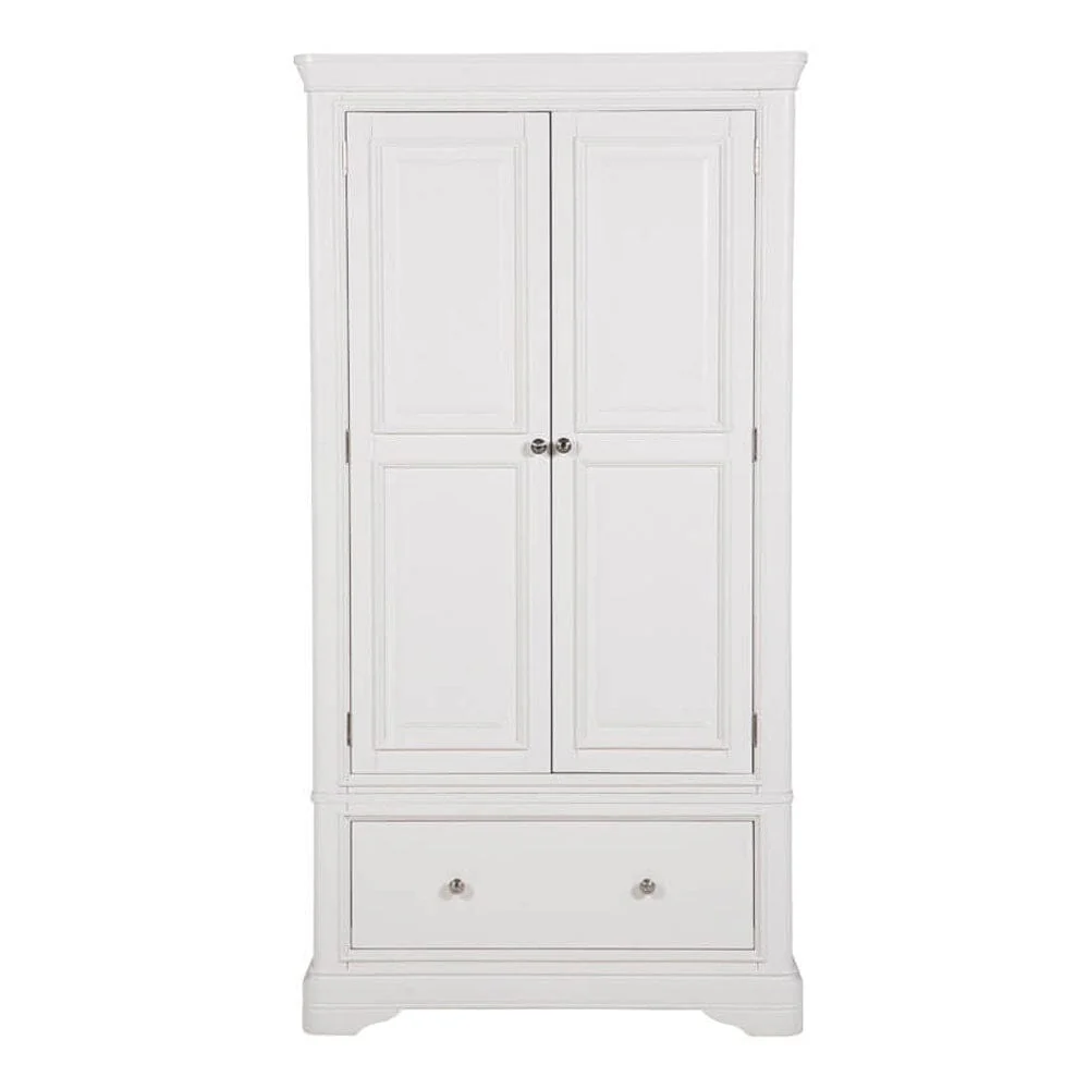 Louvre White Wooden 2 Door 1 Drawer Wardrobe - Image 4