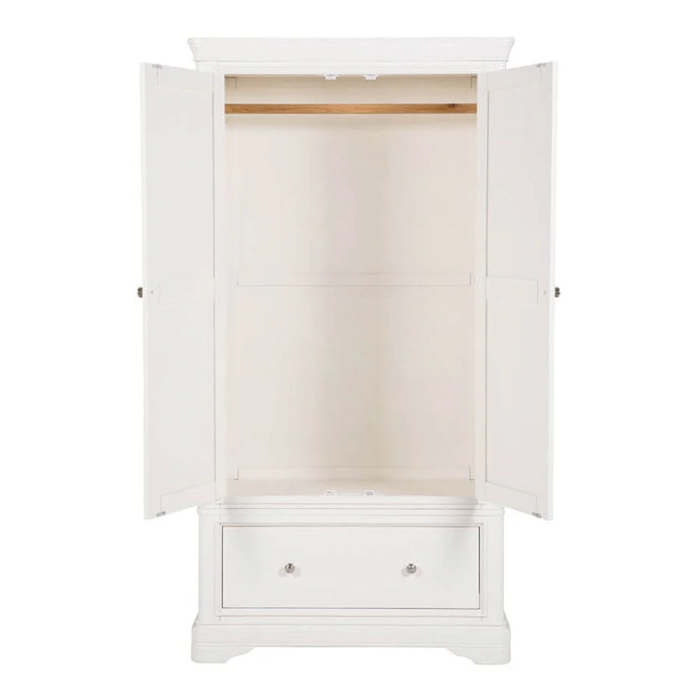 Louvre White Wooden 2 Door 1 Drawer Wardrobe - Image 6