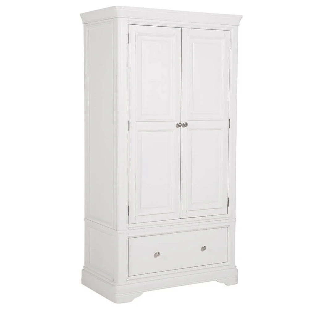 Louvre White Wooden 2 Door 1 Drawer Wardrobe - Image 8