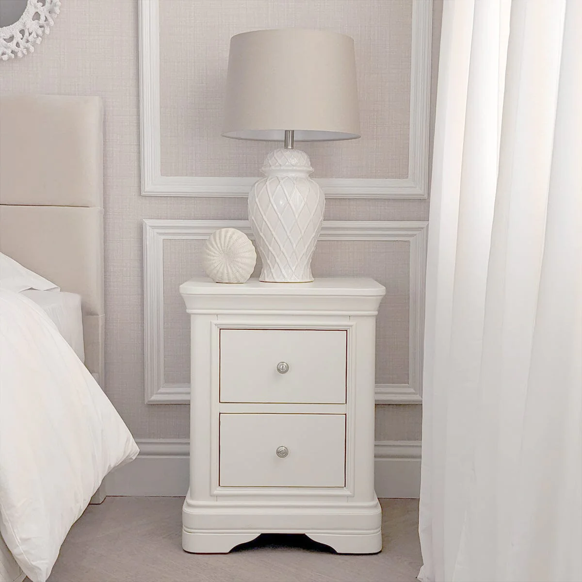 Louvre White Wooden 2 Drawer Bedside Table - Image 3