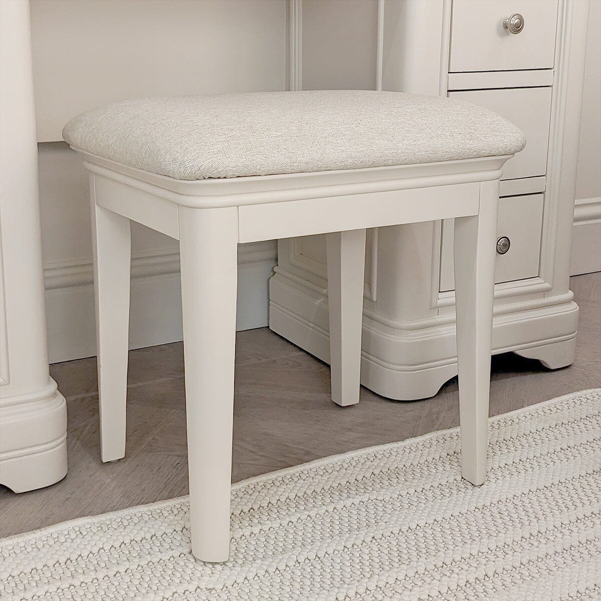 Louvre White Wooden Upholstered Stool