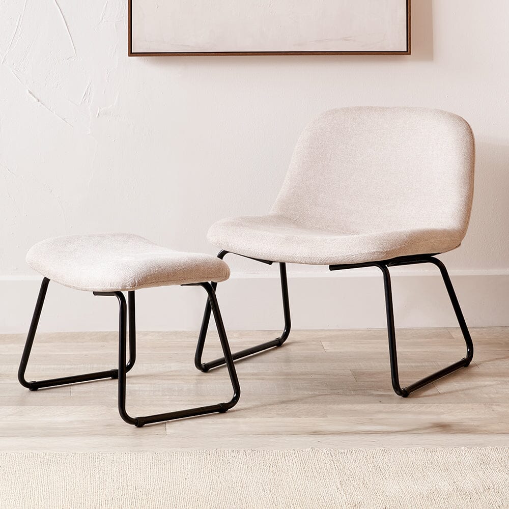 Lucca Cream Chenille Chair & Footstool Set