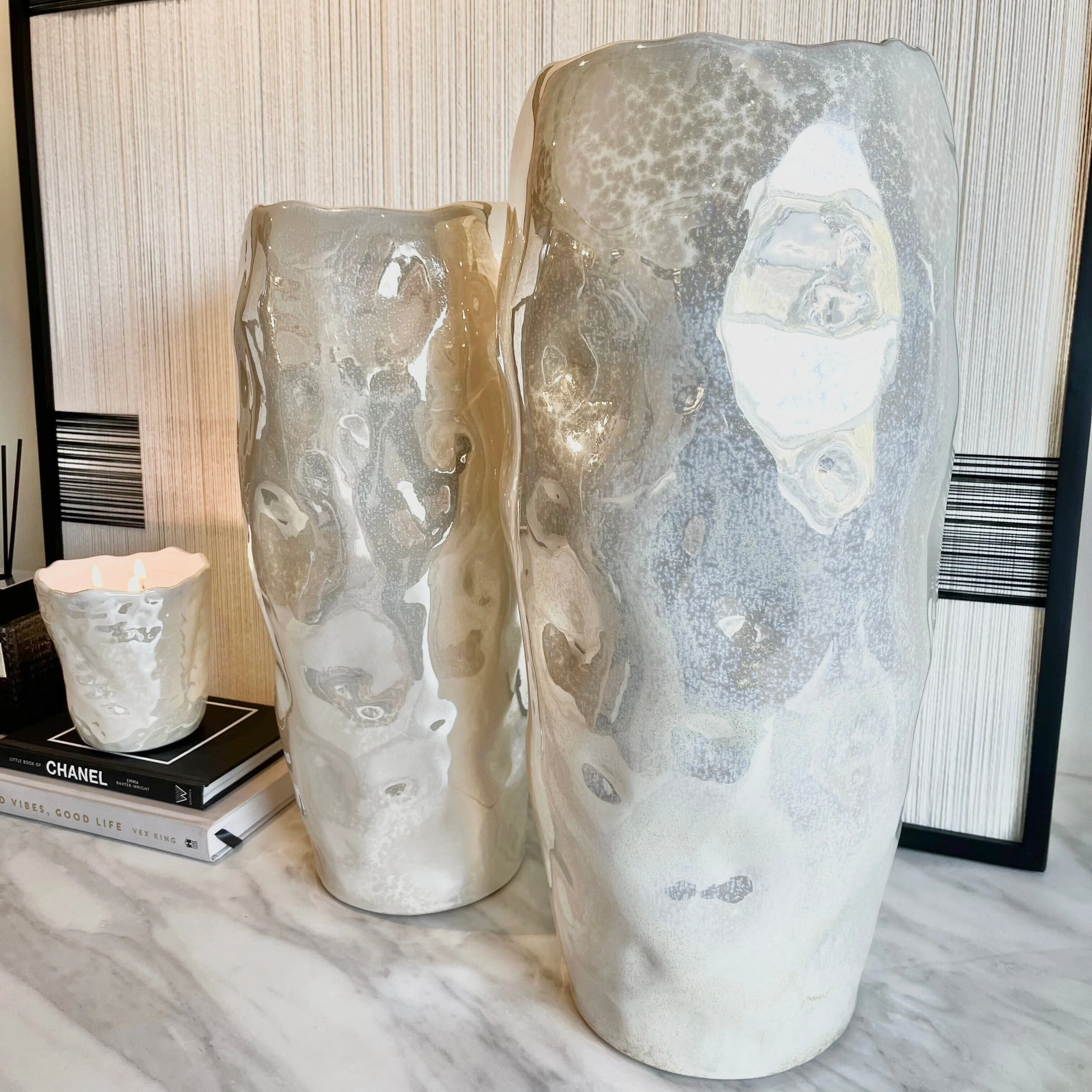 Lucienne Large Pearlescent Abstract Decorative Vase - Image 2