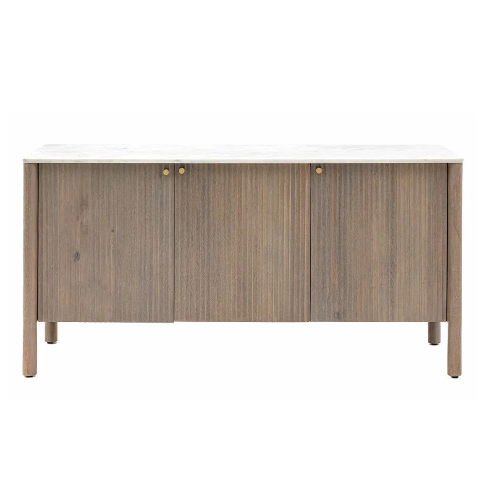 Luna Mango Wood Ribbed 3 Door Sideboard with Marble Top - Image 3