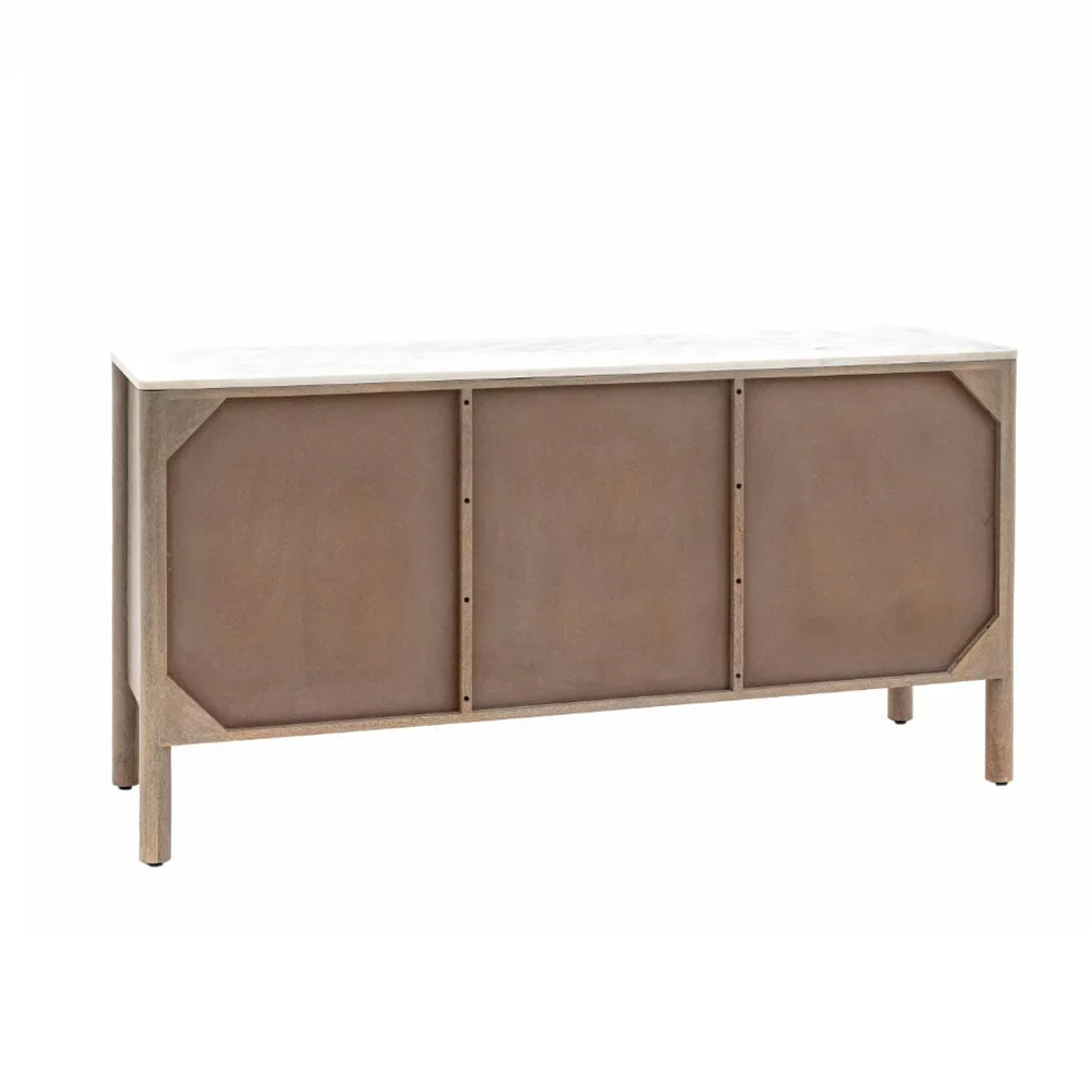 Luna Mango Wood Ribbed 3 Door Sideboard with Marble Top - Image 4