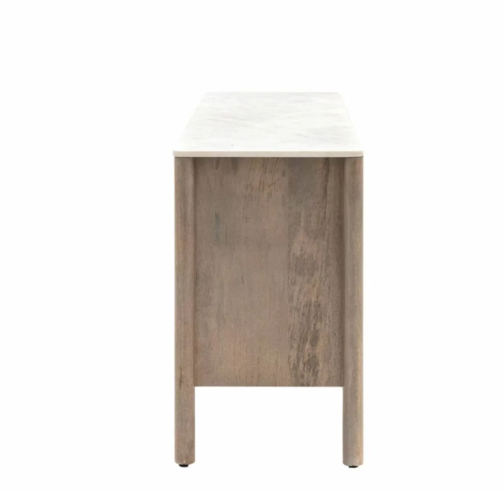 Luna Mango Wood Ribbed 3 Door Sideboard with Marble Top - Image 5