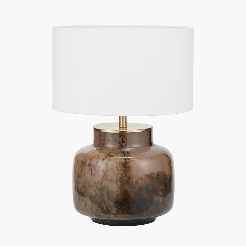 Lunara Brown Marble Effect Glass Table Lamp with White Shade - Image 2
