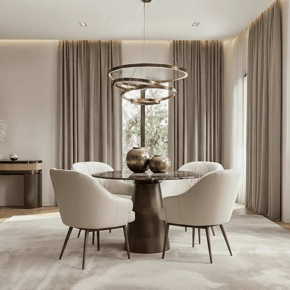Macci Bronze & Dark Marble Round Dining Table