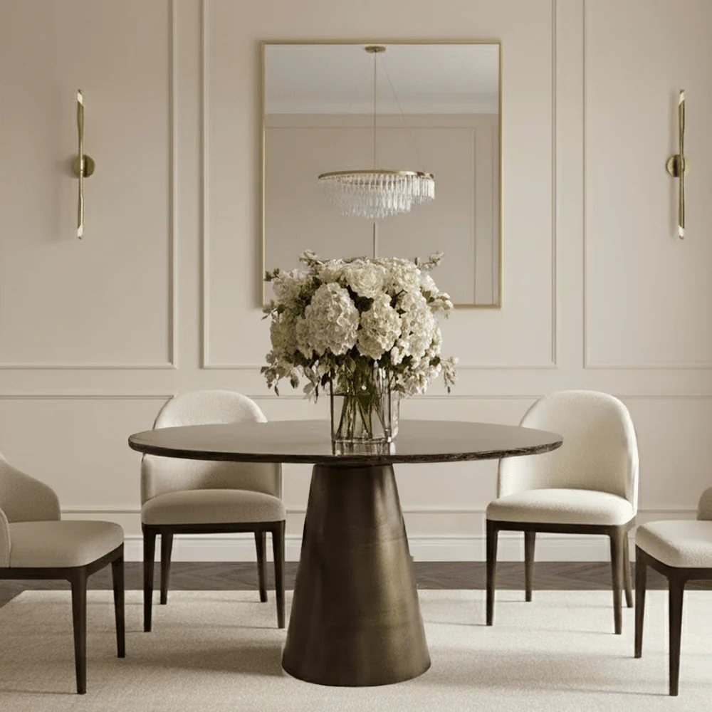 Macci Large Bronze & Dark Marble Round Dining Table