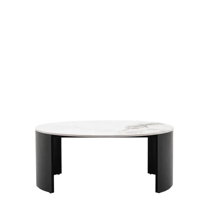 Macie Black Curved Coffee Table with Marble Top - Image 2