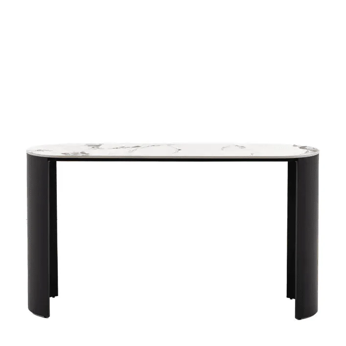 Macie Black Curved Console Table with Marble Top - Image 2