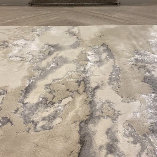 Maia Grey, Cream & Silver Marble Rug - Image 3