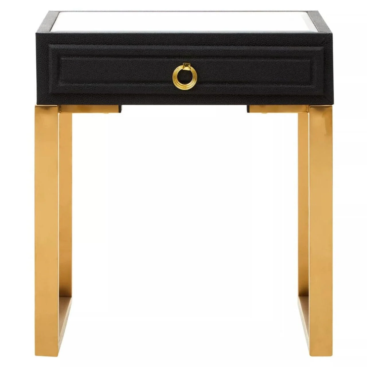 Maja Black Faux Shagreen 1 Drawer Bedside Table with Gold Legs - Image 2