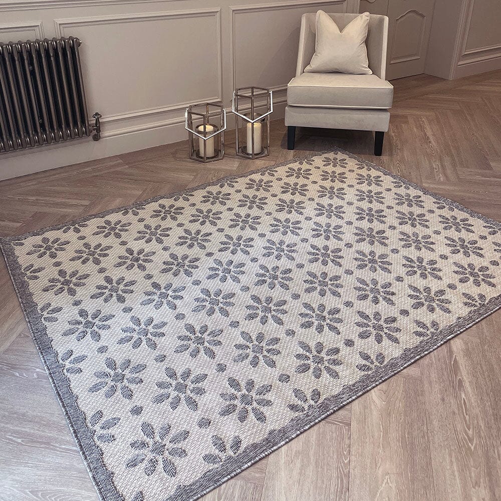 Malibu Cream & Grey Floral Print Indoor / Outdoor Rug - Image 2