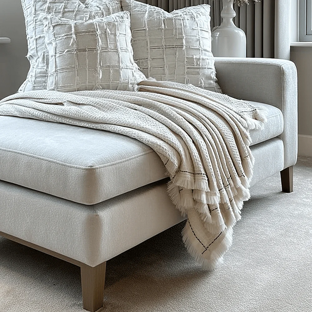 Marceline Cream Waffle Textured Throw with Black Stitched Border - Image 2